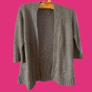 NY Collection Grey/Silver Sequins Cardigan M Petite